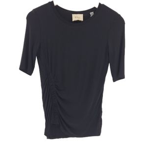 Elie Tahari Black Short Sleeve Ruched Asymmetrical Top Womens Size XSmall